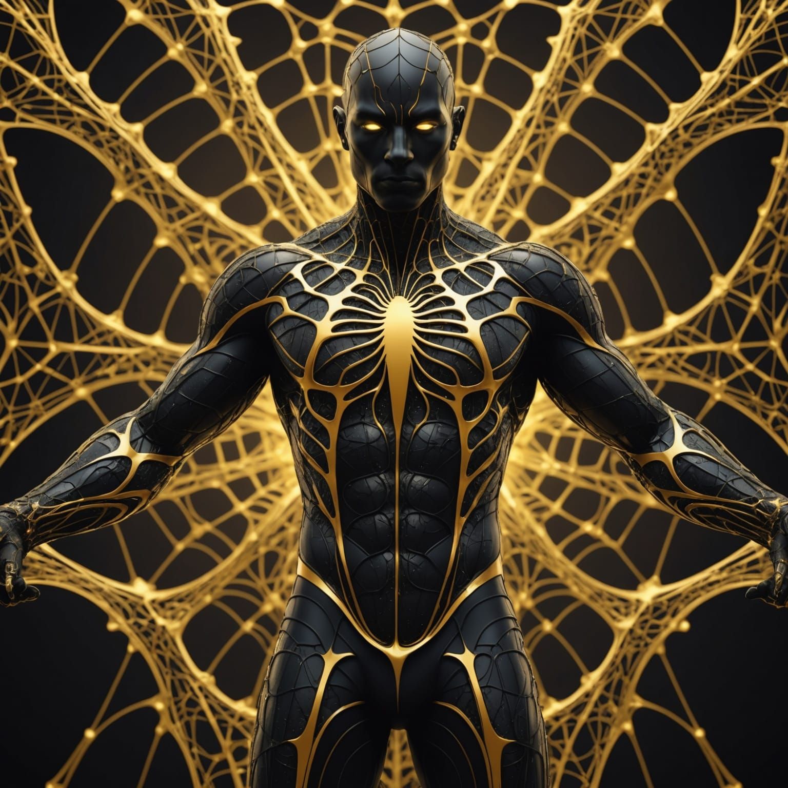 Abstract Fractal Man Riding Panther in Gold and Black