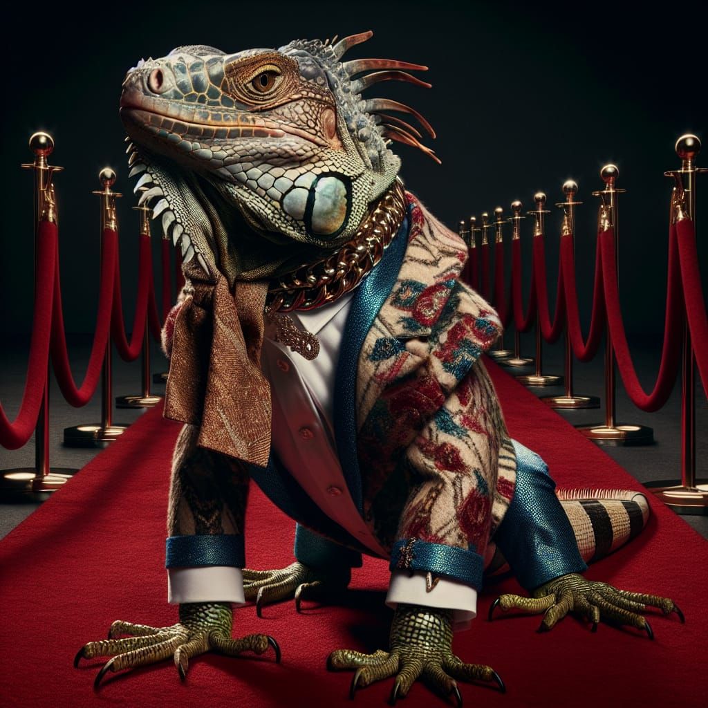 A photorealistic, high-resolution image of a cool iguana, im...
