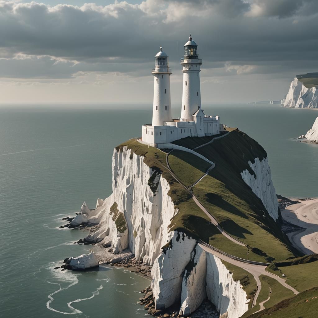Lighthouse on White Cliffs of Dover: Matte Painting