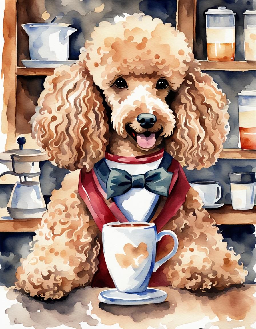 Poodle Barista in Watercolor Style