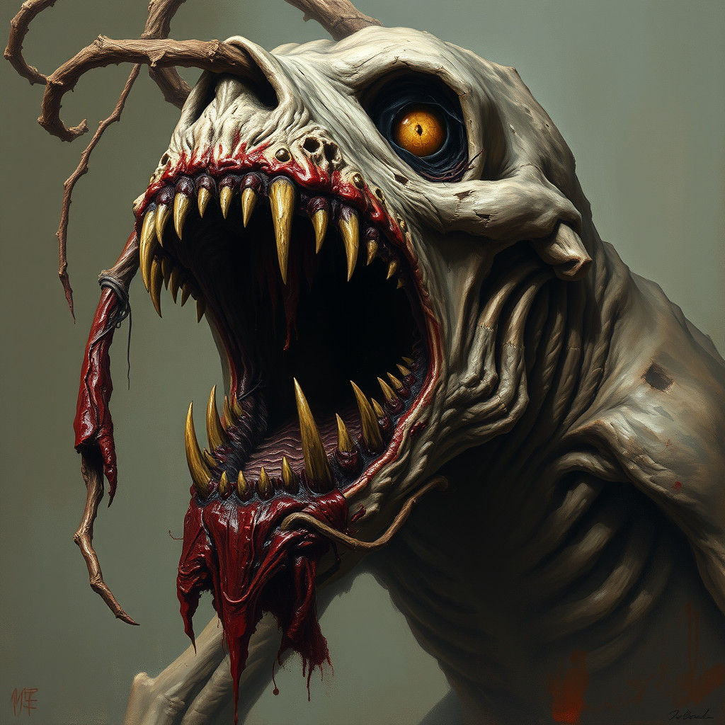 Grotesque Ancient Creature with Decaying Jaw