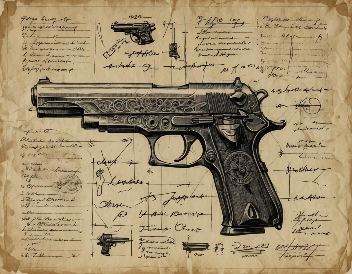 Technical drawing of a pistol #2