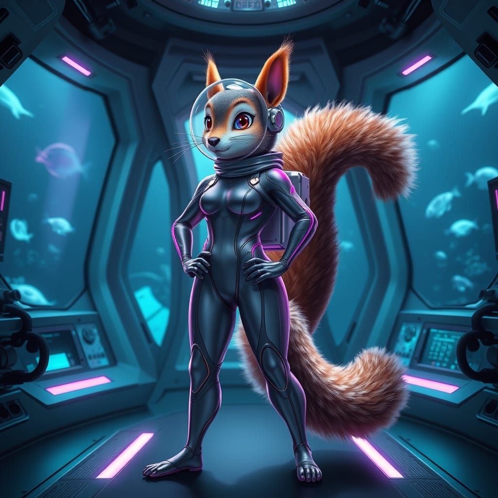Futuristic Underwater Squirrel Inspired by Sandy Cheeks