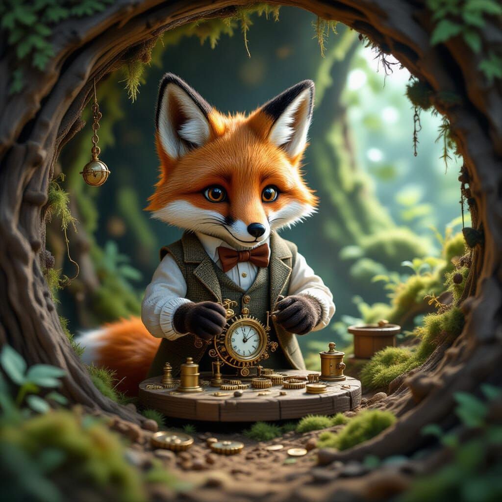 Fox Artisan Crafts Clockwork Dioramas in Glowing Burrow