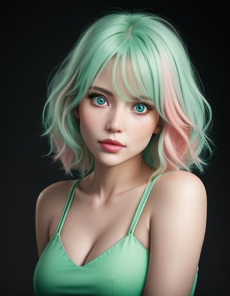 Beautiful Woman in Neon Dress, Professional Portrait