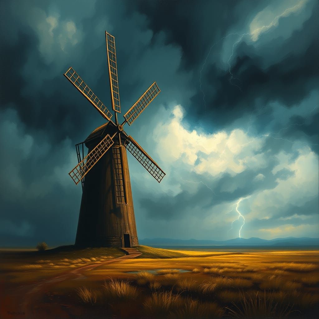 Majestic Windmill in Dramatic Stormy Landscape