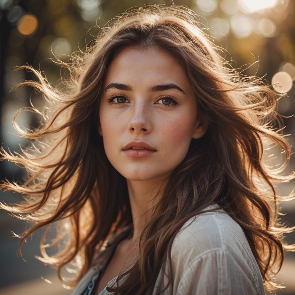 Wind-Swept Beauty: A Bokeh Portrait in Sunlight