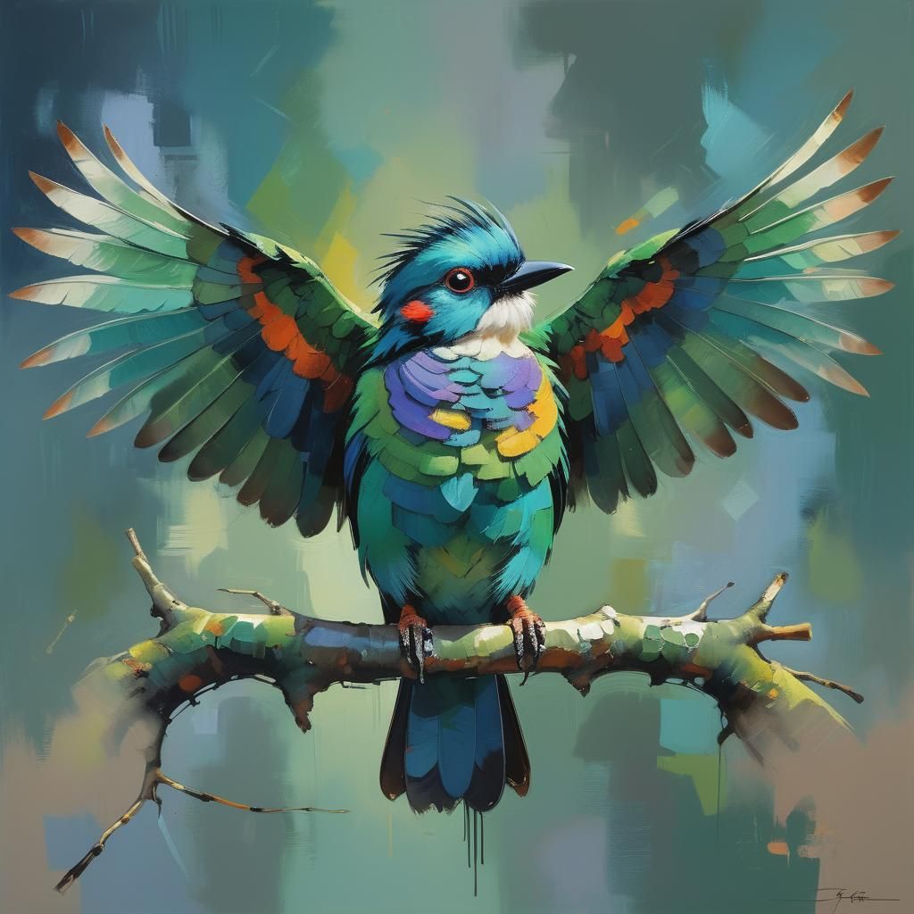 Expressionist Tropical Bird Portrait with Vivid Colors