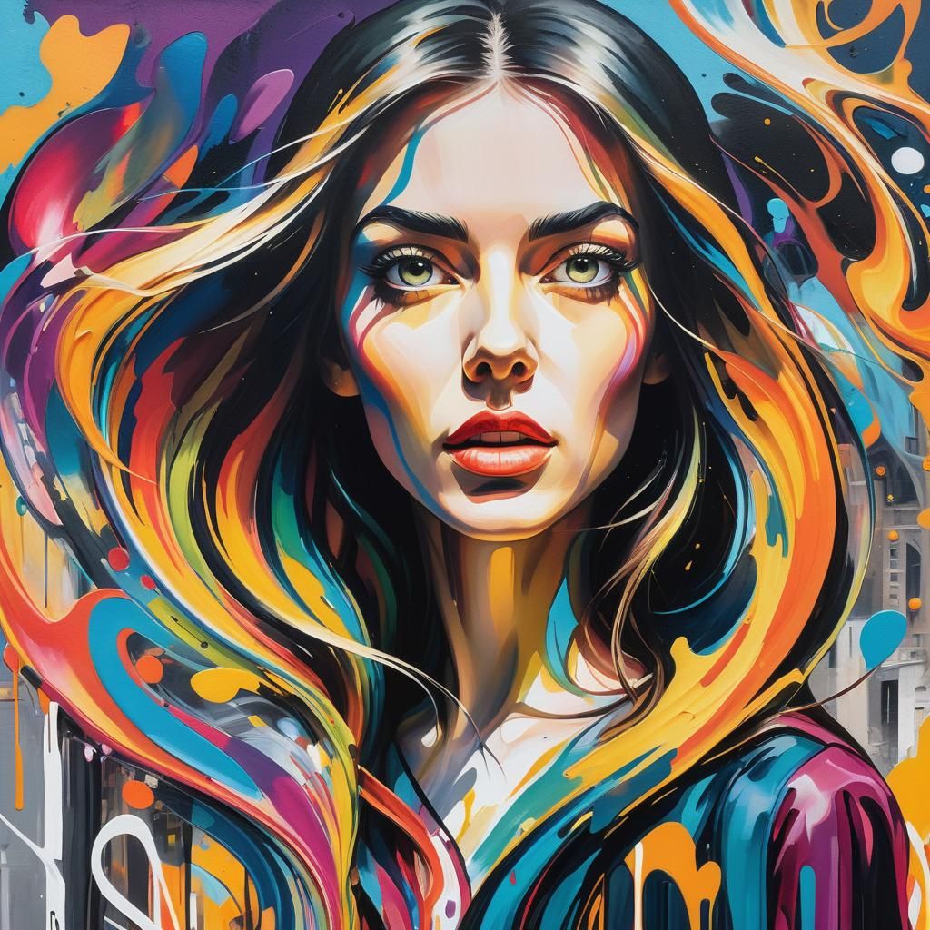 Vibrant Street Art Portrait in Polychromatic Colors