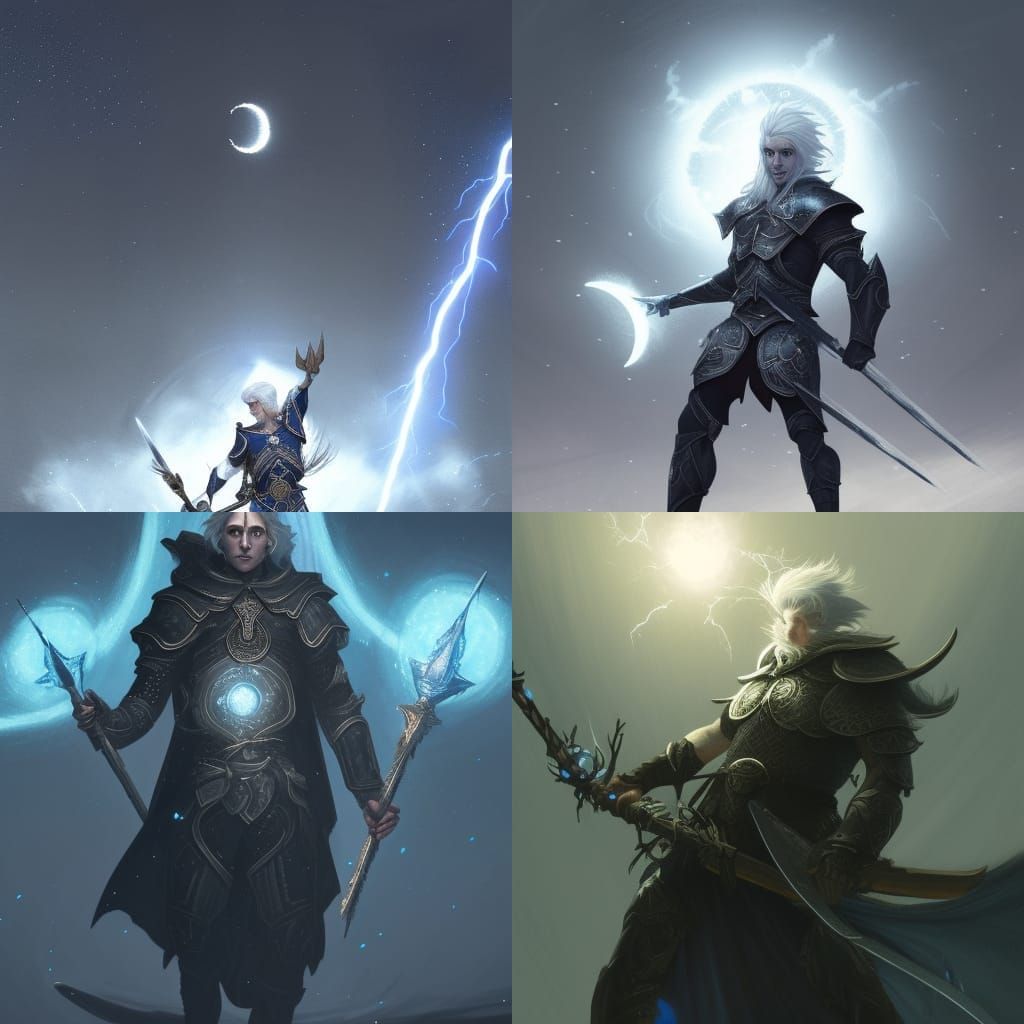 Elf Wielding Lightning Staff in Dark Fantasy Style