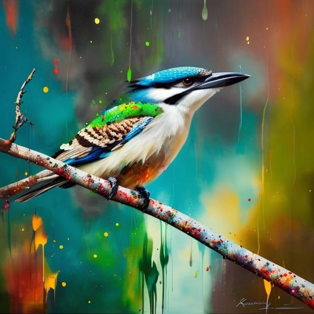 Kookaburra in Fantasy Splatter Paint Art