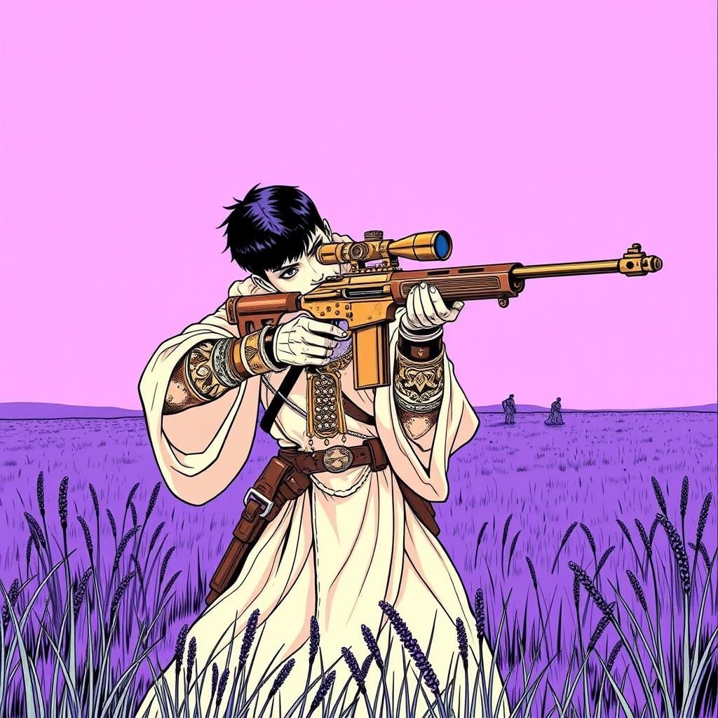 Ultraviolet Huntress in Minimalist Illustrative Style