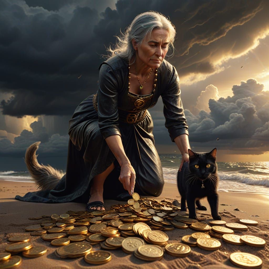 Mature Lady Unloads Treasure Trove of Glowing Coins on Storm...