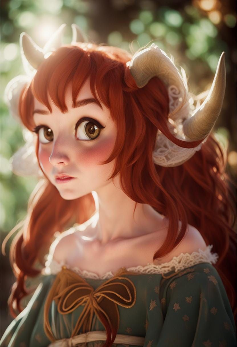 Beautiful Satyr Woman with Flowing Dress and Curved Horns