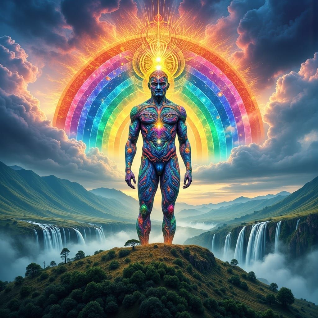 Uenuku, Maori God of Rainbows, in Ethereal Realism Style