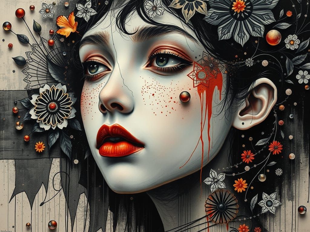 Surreal Fairycore Punk Artistry in Charcoal and Encaustic