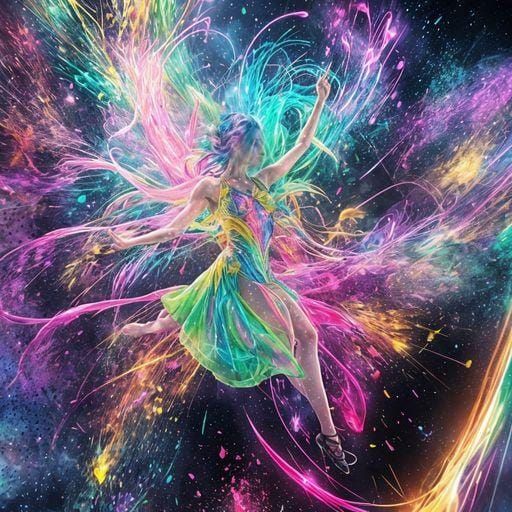 Silhouette Dancer in Rainbow Colors with Neon Lights