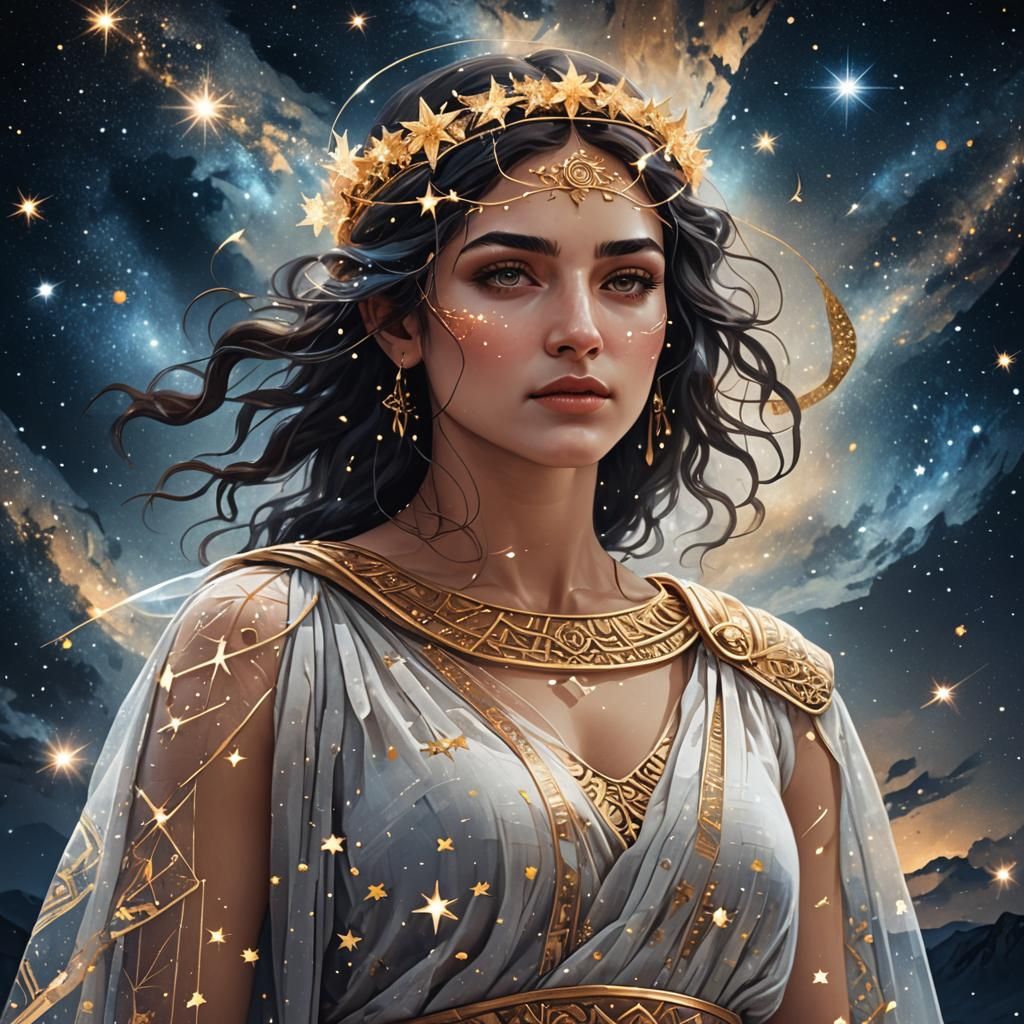 Starry Woman in Greek Clothing, Double Exposure