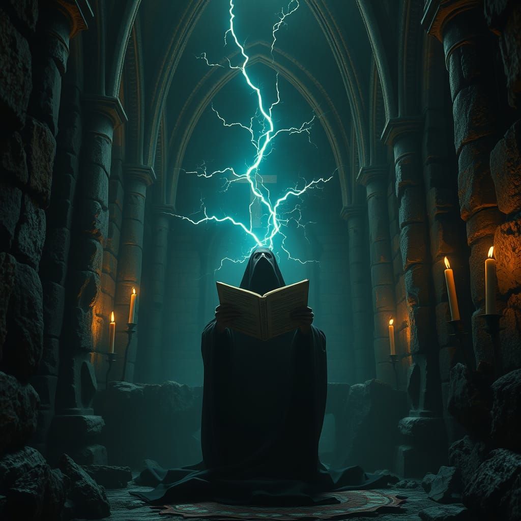 Arcane Ritual in Gothic Cathedral, Giger-inspired Art