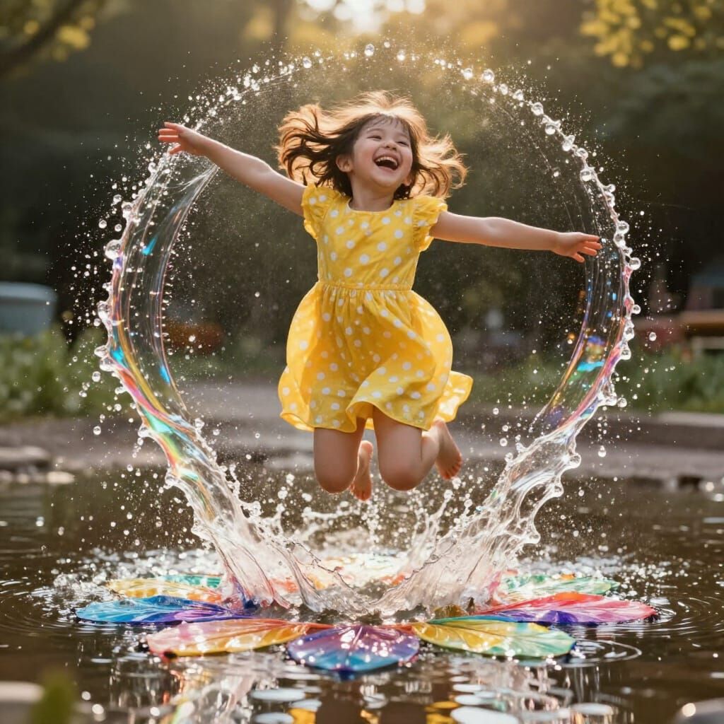 Girl Frozen Mid-Air in Joyful Flight