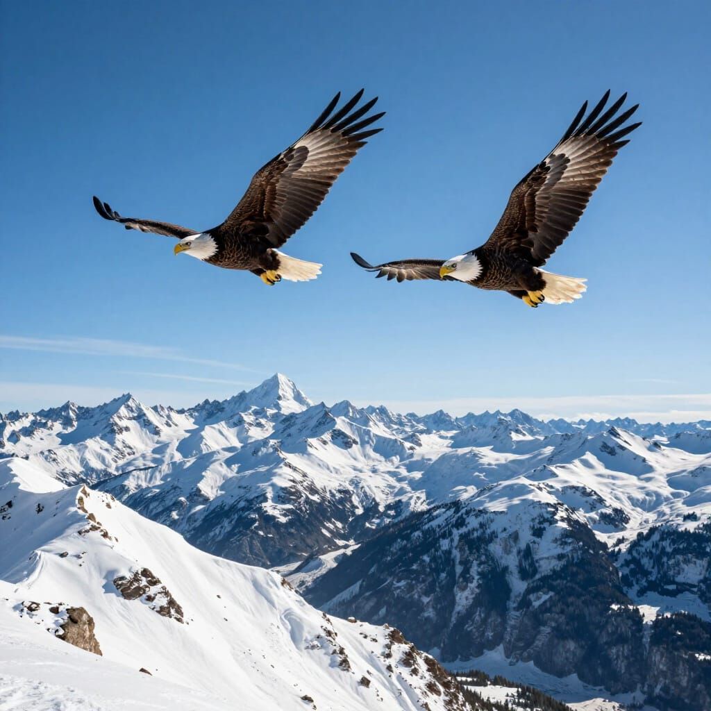 Majestic Eagles Soar Over Snow-Capped Mountains