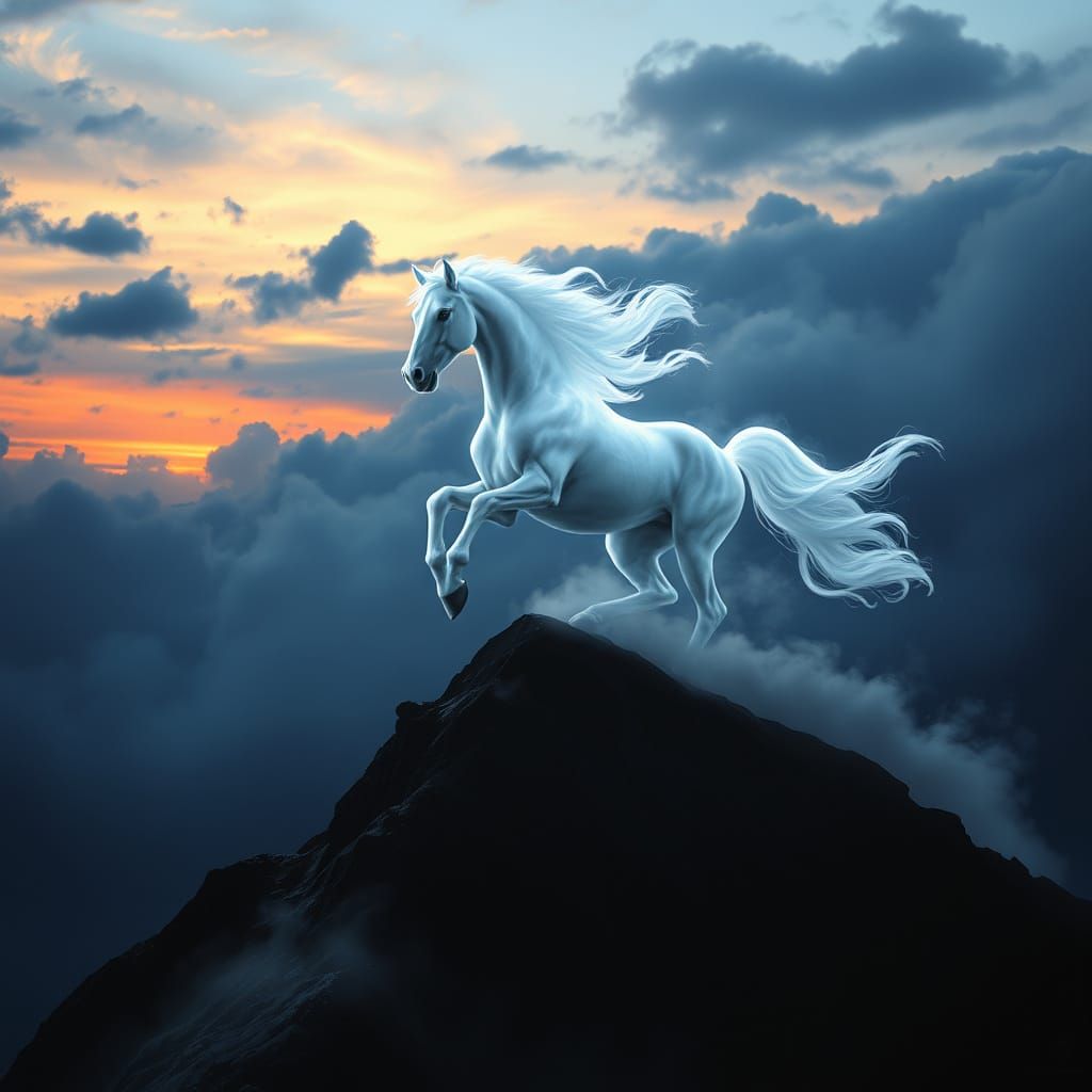 Smoke Horse Gallops on Mountain Peak