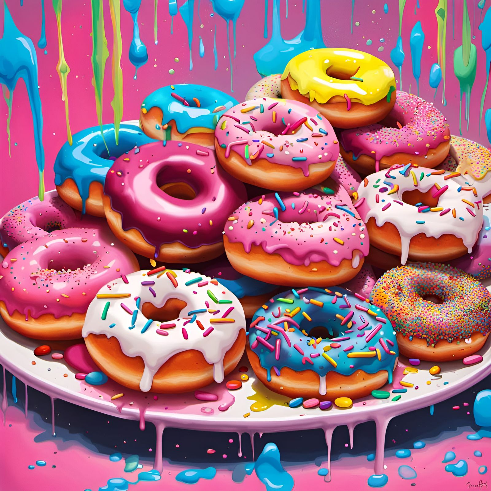 Donuts with Pink Frosting in Graffiti Art Style
