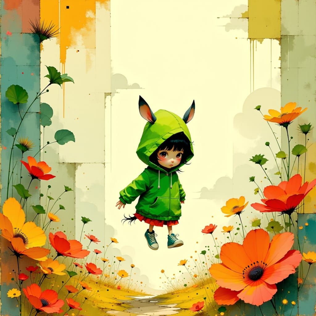 Joyful Mr. Tiny Hooves in Whimsical Floral Scene