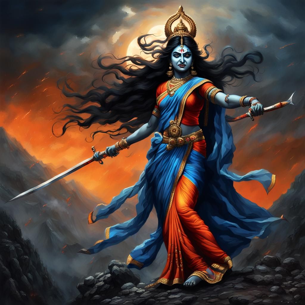 Hindu Goddess Kali in Fighting Position