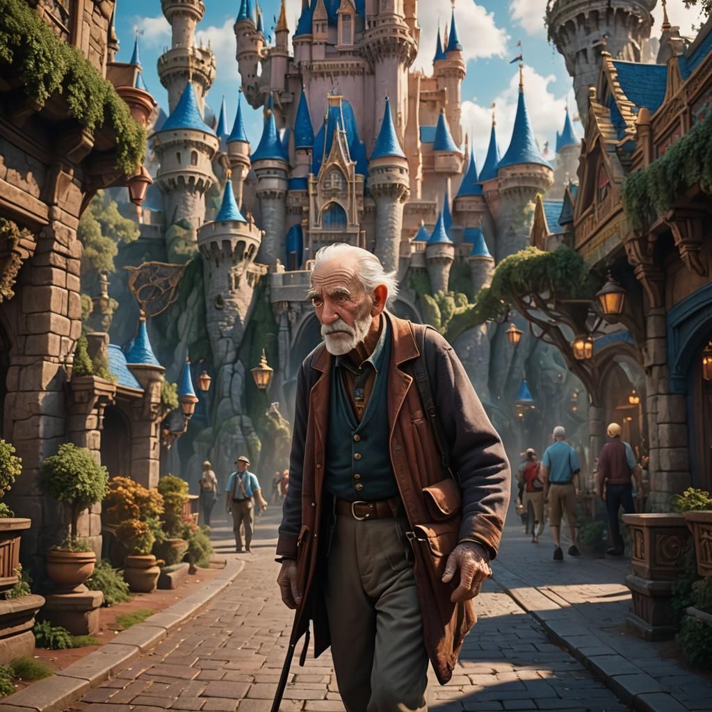 Old Man's Disney World Walk: Detailed Fantasy Art