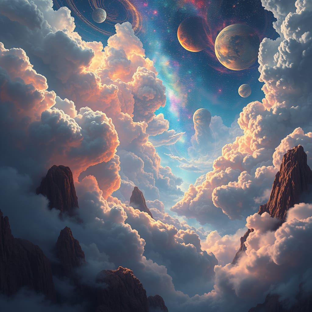 Surreal Celestial Dreamscape with Impossible Geometry