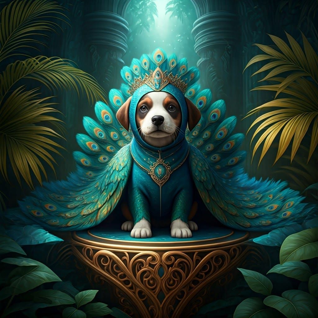 Royal Puppy in Peacock Majesty
