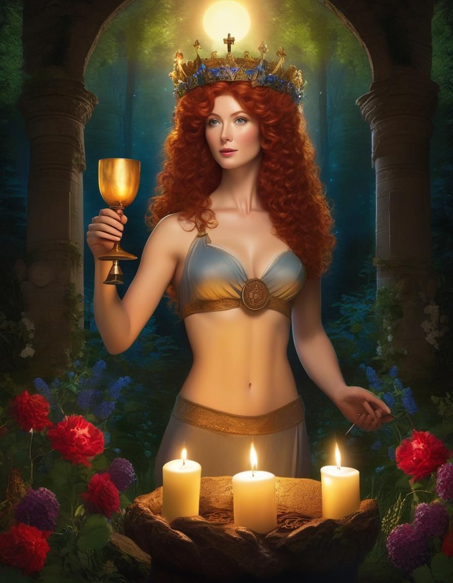 Redhead Forest Ritual in Leonardo da Vinci Style