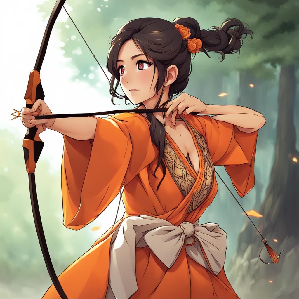Anime Girl Archer Enchanting Bow and Arrow