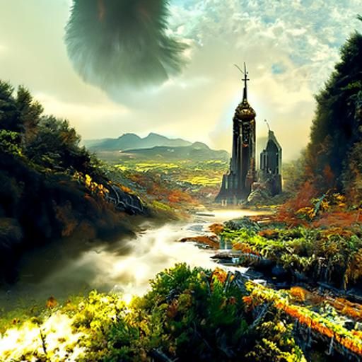 Sinister Tower of Ancient Evil: Hyperrealistic Digital Paint...