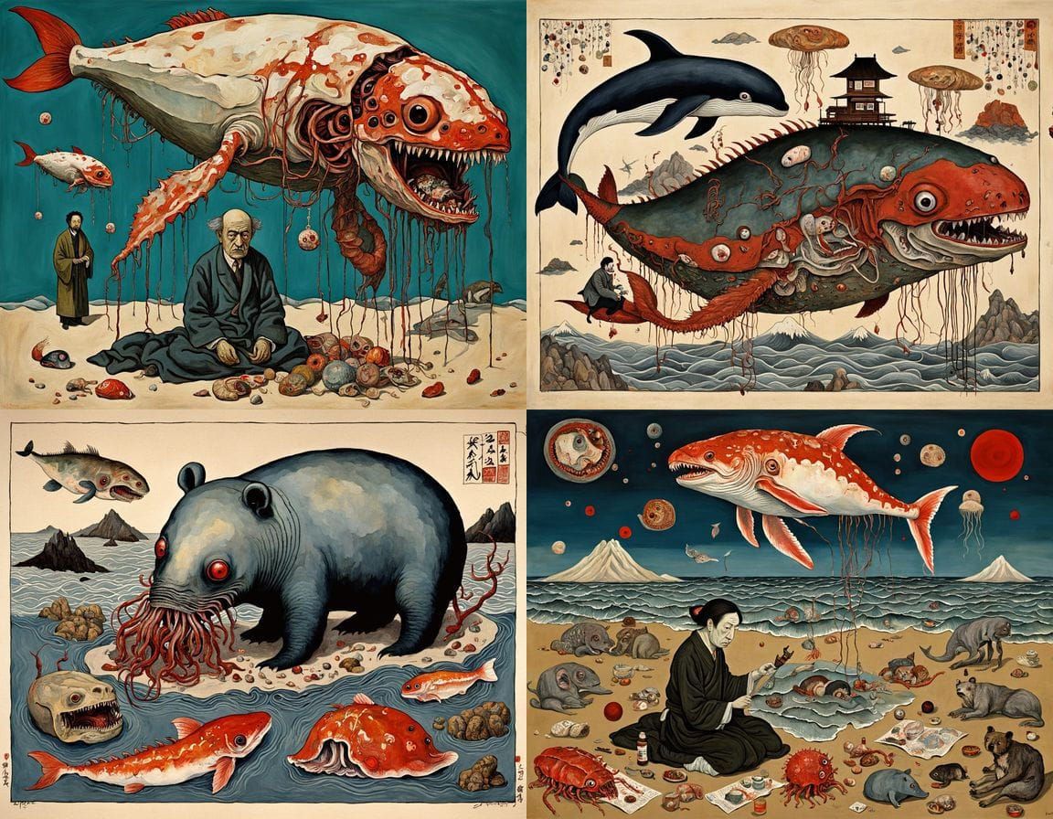 Japanese Horror Homunculus in Surrealist Oil Painting