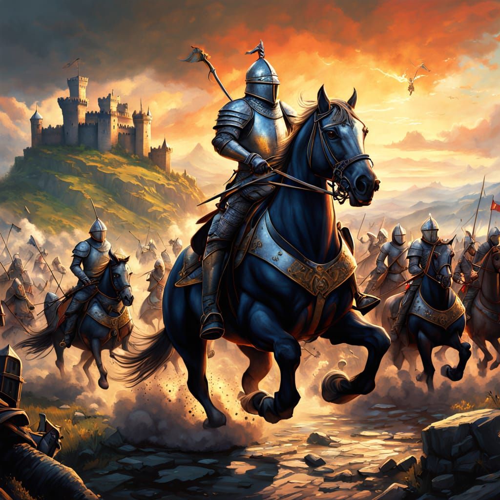 Epic Medieval Battle Scene in Golden Light