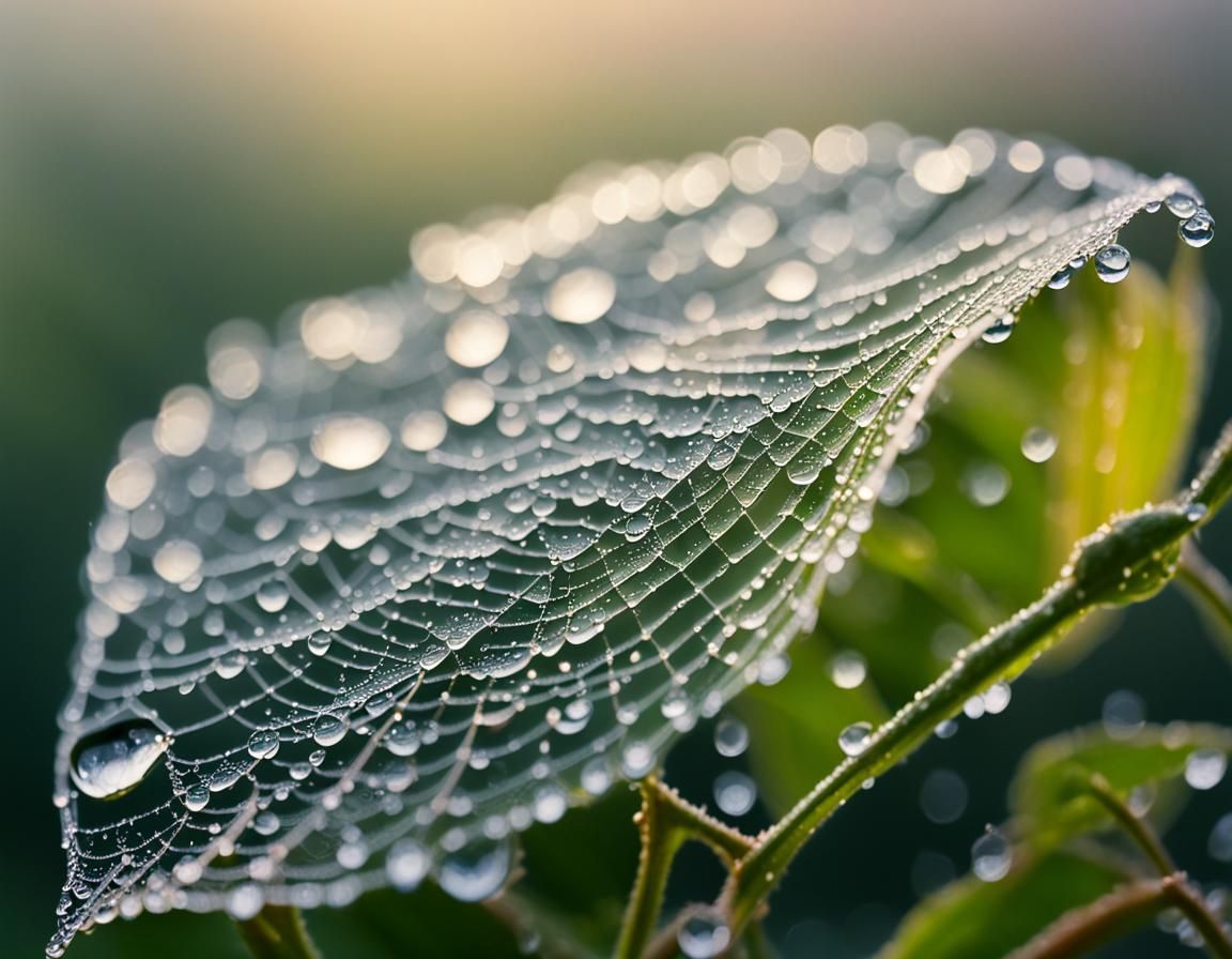 Dreamy Dewdrop Web Leaf in Macro