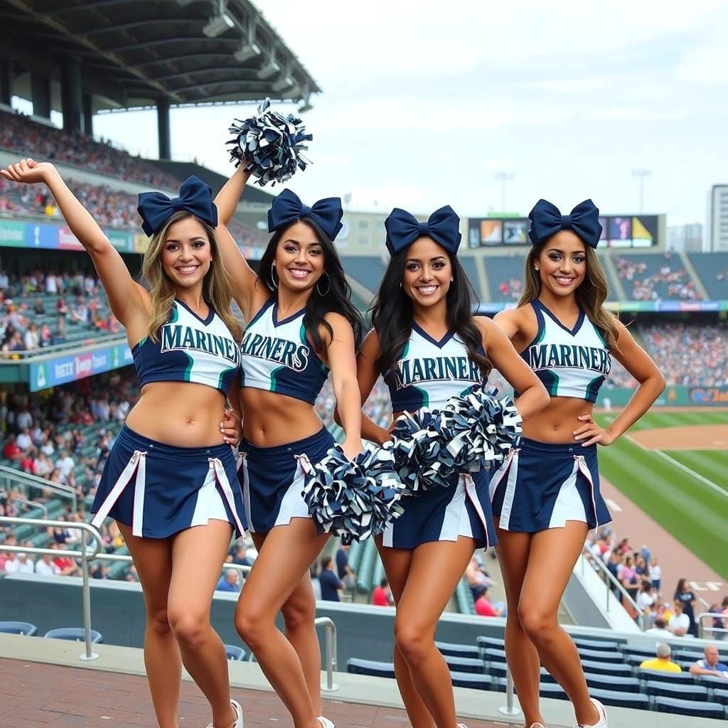 Seattle mariners cheerleaders entertaining a baseball crowd ...