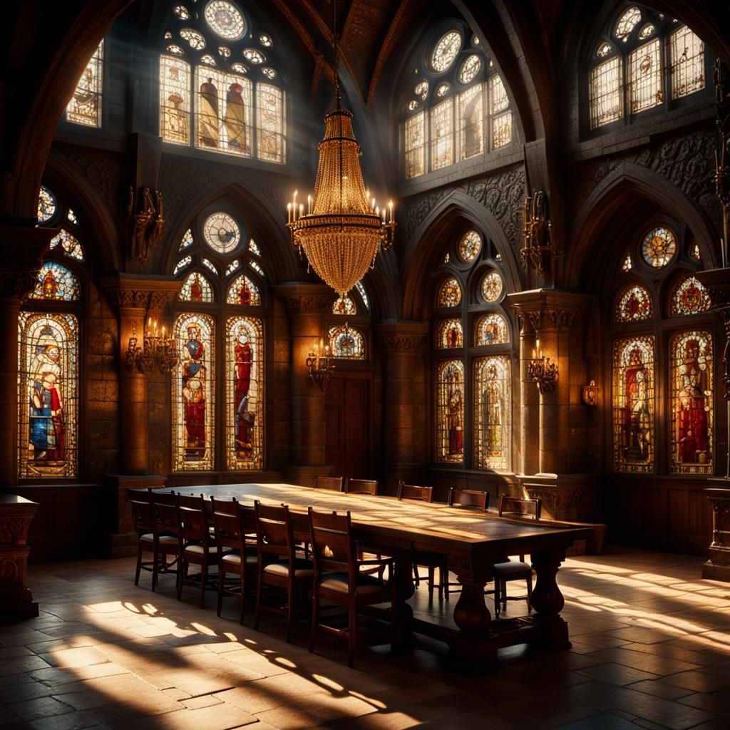 Grand Castle Hall with Sunlight and Armor