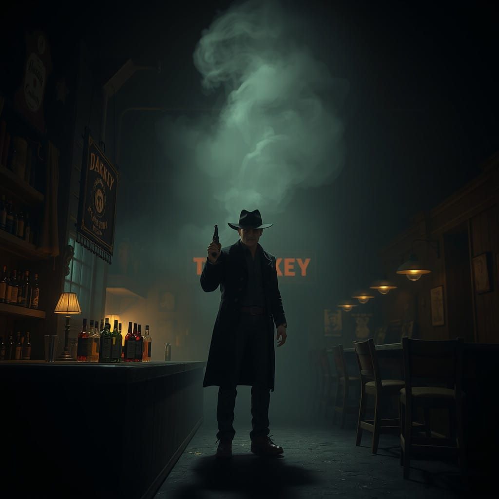 Gunslinger in a Smoky Western Bar, in a Cinematic Black and ...