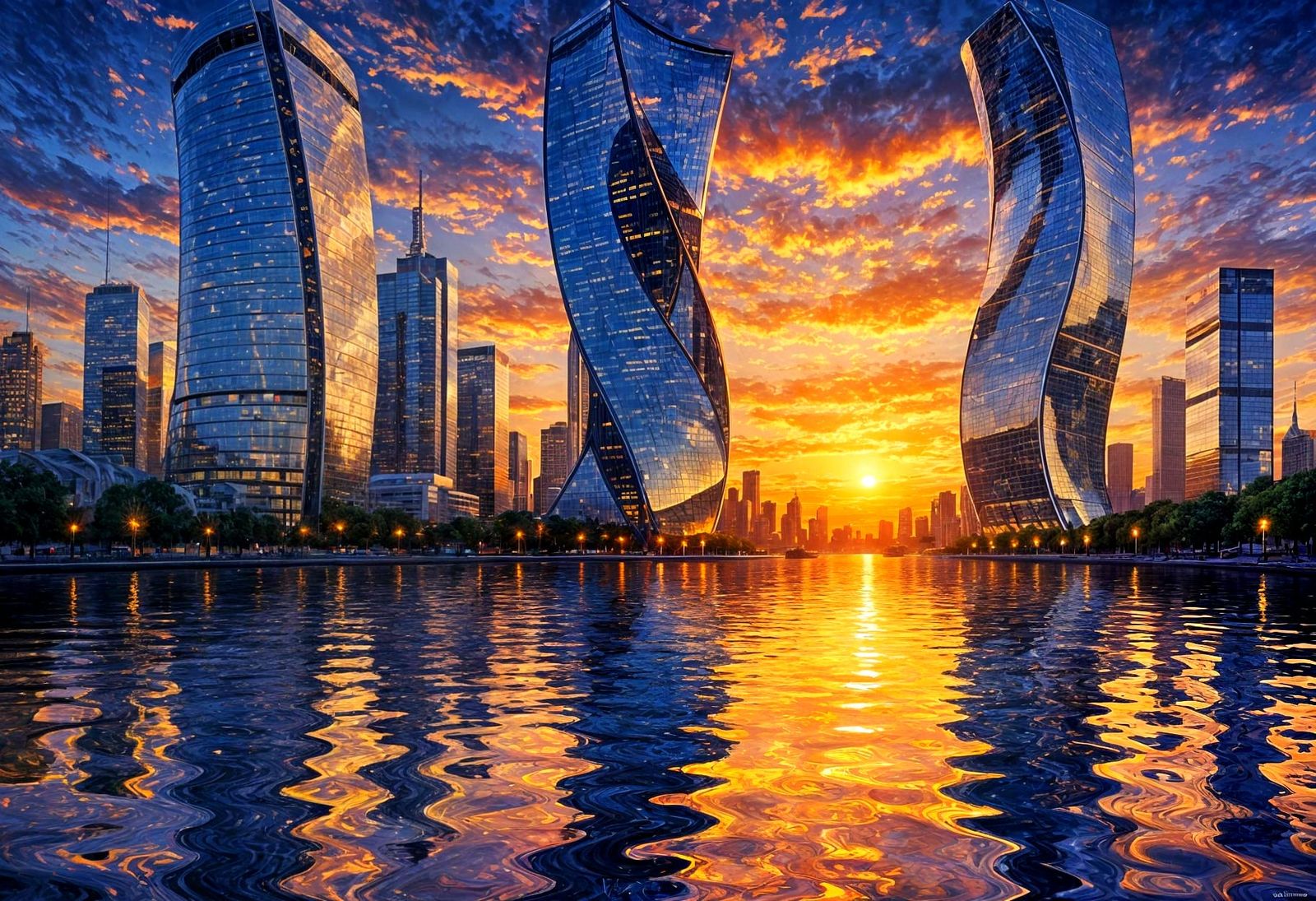 City of Mirrors Reflecting Sunset