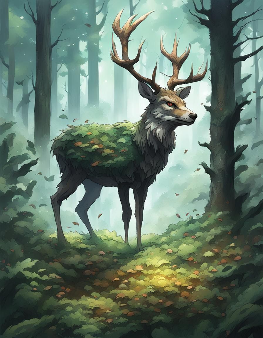 Mystical Six-Legged Forest Creature in Dense Woods