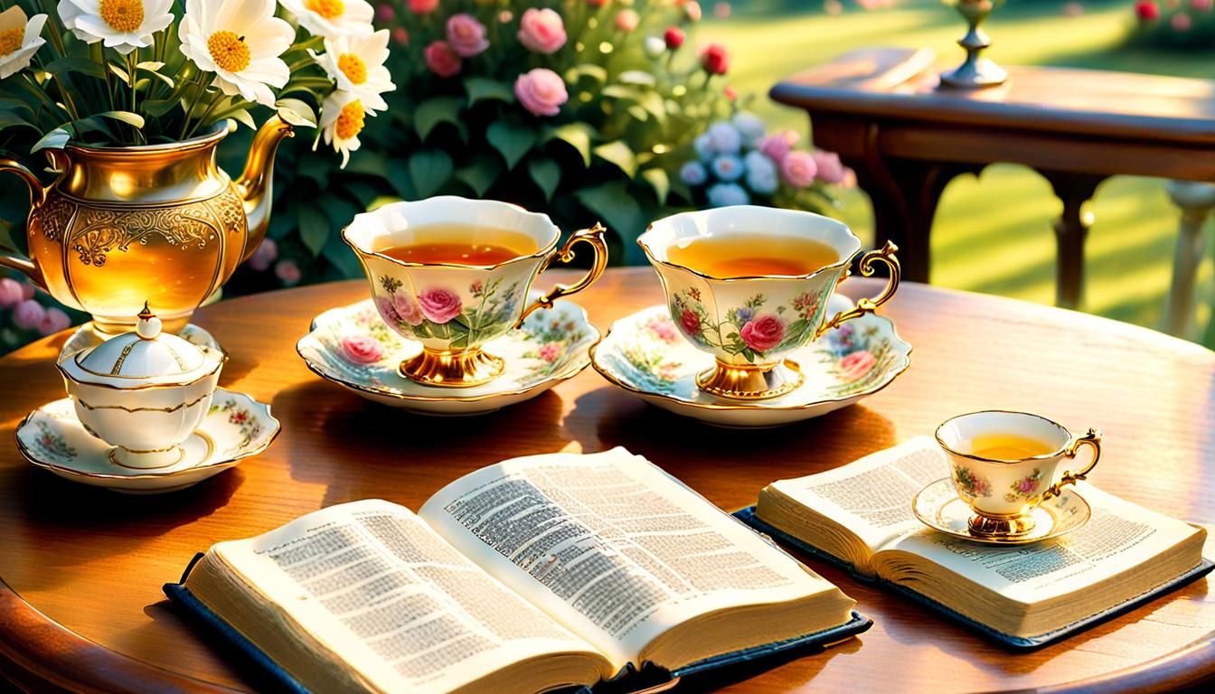Teacup Bible Scene in Idyllic English Garden
