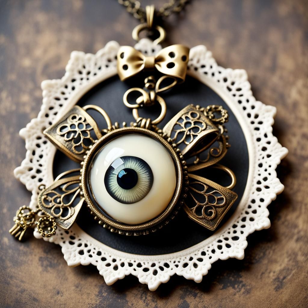 Dark Gothic Victorian Eyeball Pendant on Brass Tray