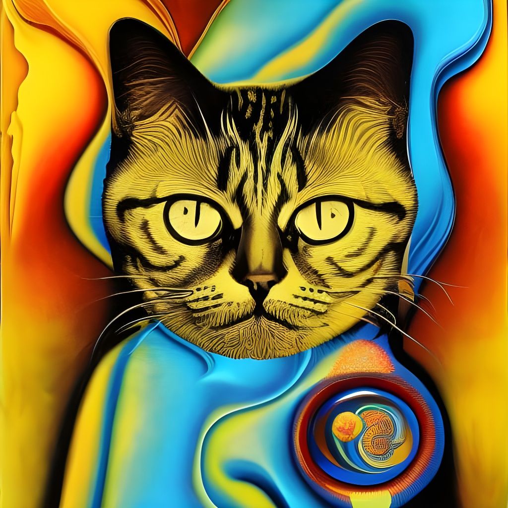 Hypnotic Cat in Surreal Impasto Fractal Style