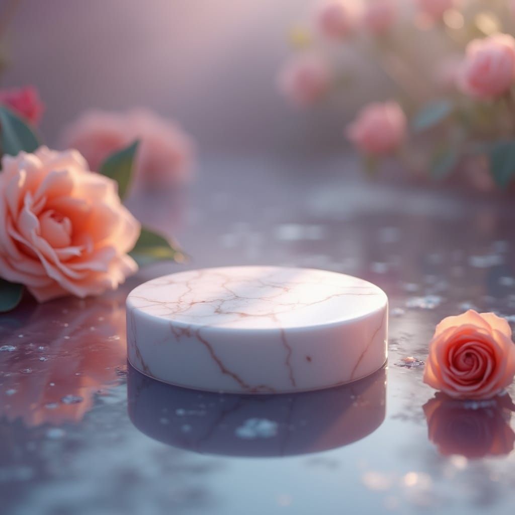 Elegant Riverbank Scene with Soft Roses and Glassy Water