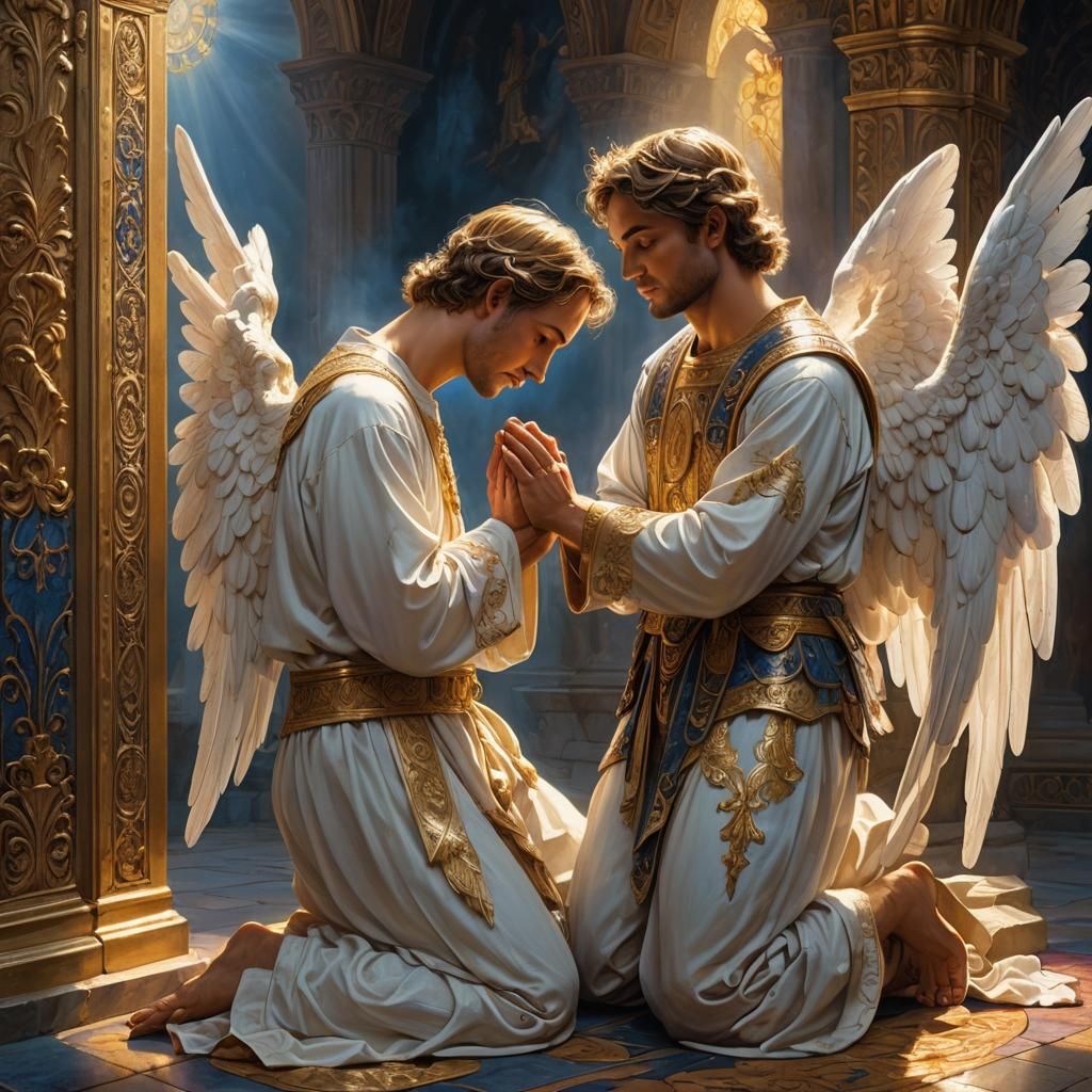 Angelic Scene of Prayer in Matte Painting Style