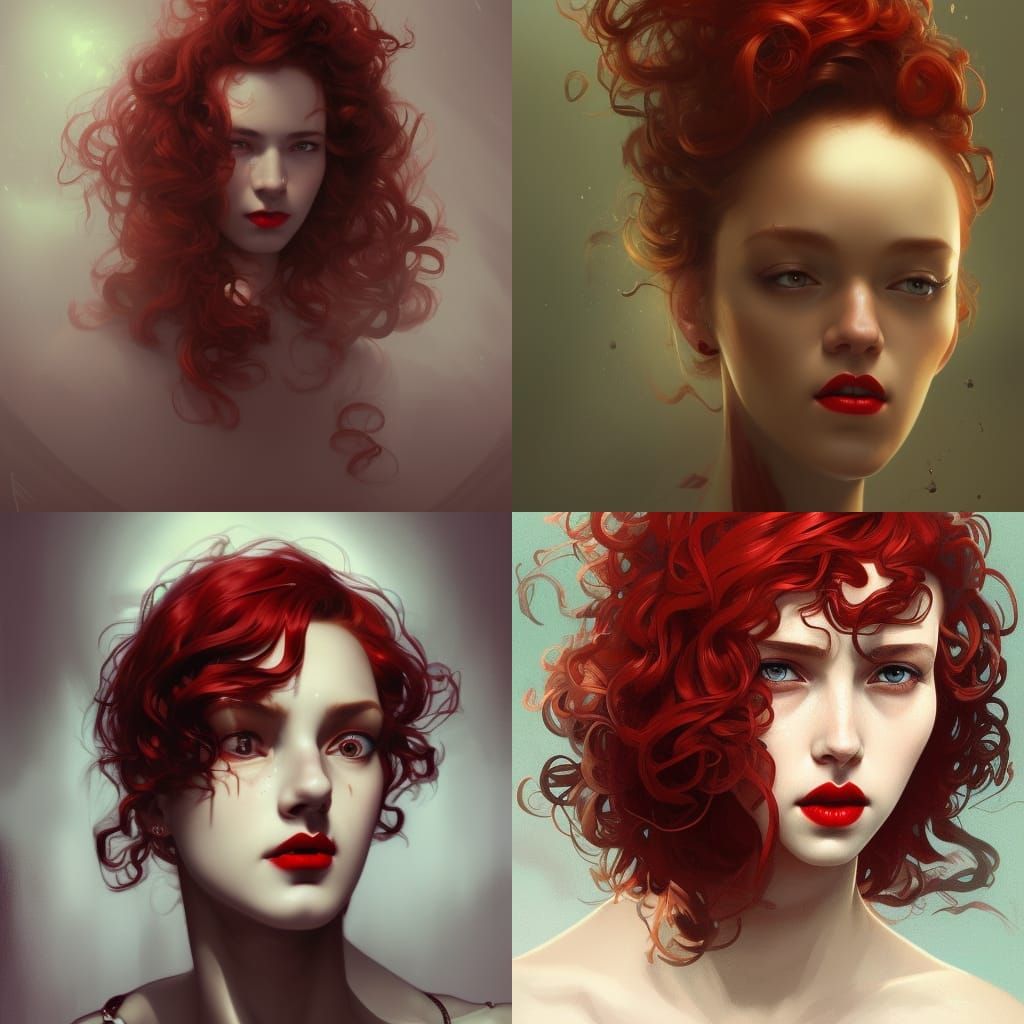 Red-Haired Woman Portrait in Art Nouveau Style