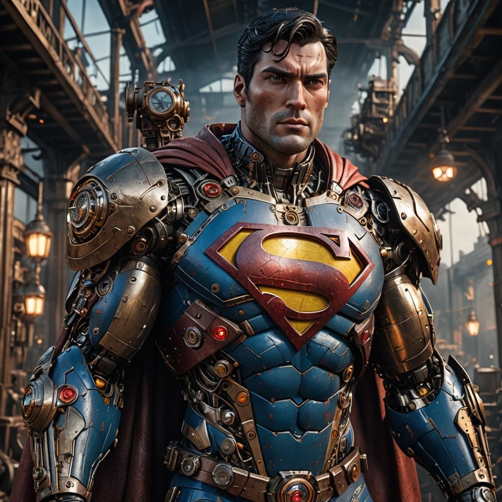 Steampunk Cyborg Superman in Detailed Matte Painting